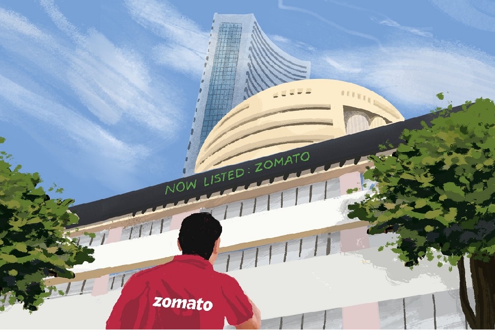 Zomato IPO Lists At 53 percent Premium On First Day Crosses One Lakh Crore Market Cap