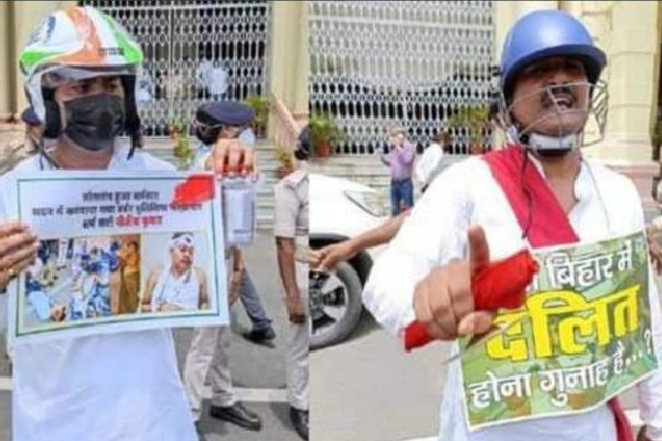 Bihar Opposition MLAs reach the Assembly wearing helmets and carrying first aid kits