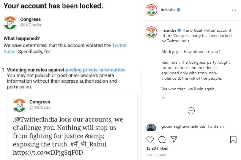 Congress Says 5000 leaders accounts been locked