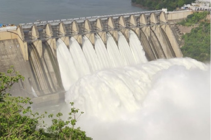 Srisailam at its full capacity 7 crest gates opened 