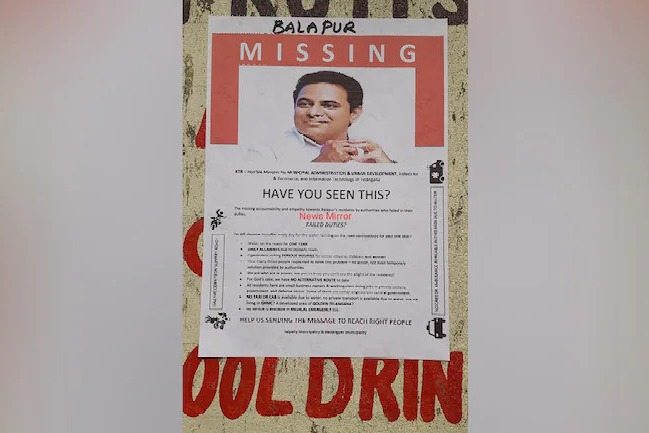KTR Missing posters in Hyderabad suburb areas