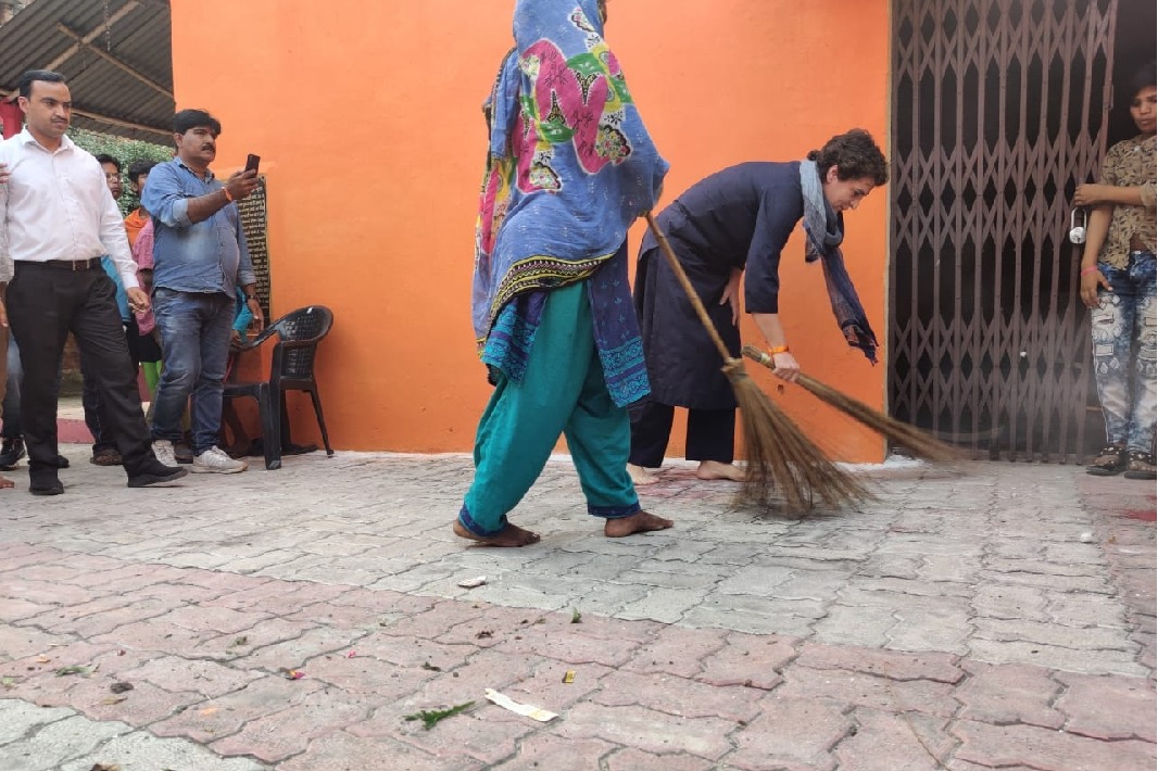 Priyanka picks up the broom in Dalit dwelling
