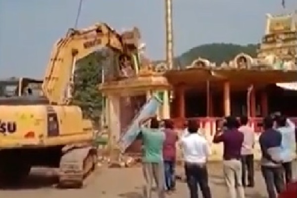 Officials Demolished Temple Wall In AP Accuses Nara Lokesh