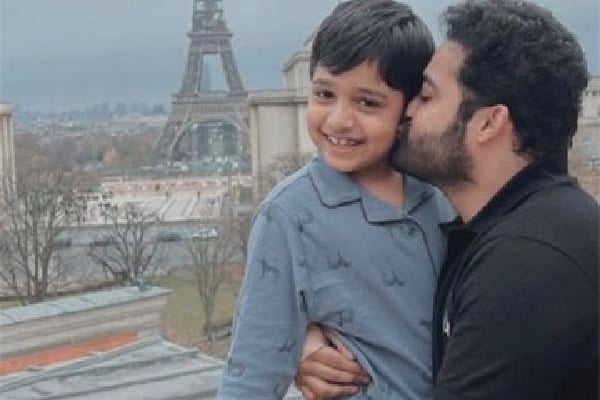 Jr NTR's warm kiss for son Abhay Ram in Paris melts hearts
