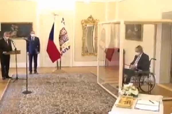 Czech President attends PM oath taking ceremony despite suffering from corona