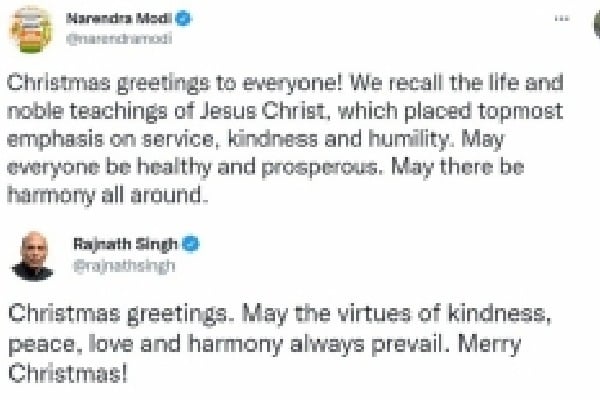 Narendra Modi, Rajnath Singh extend Christmas greetings