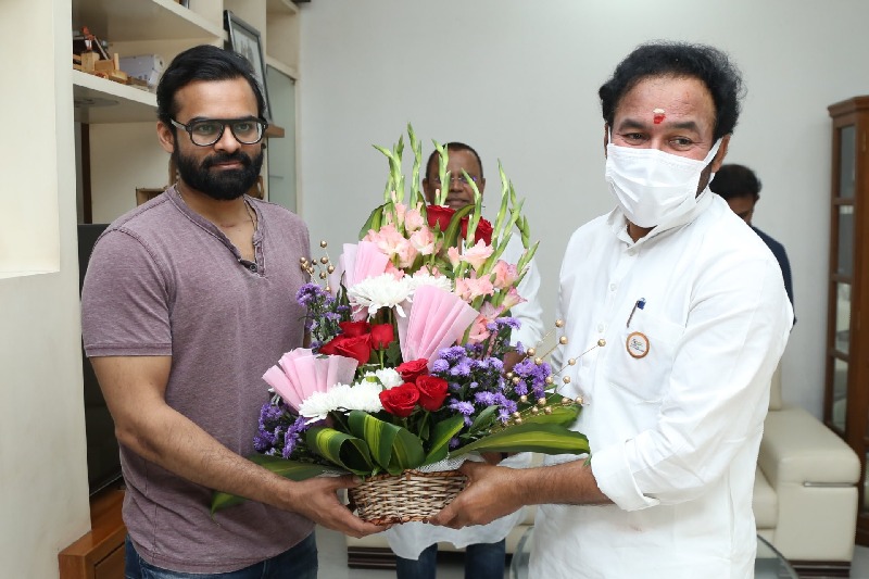 Union minister Kishan Reddy visits hero Sai Tej