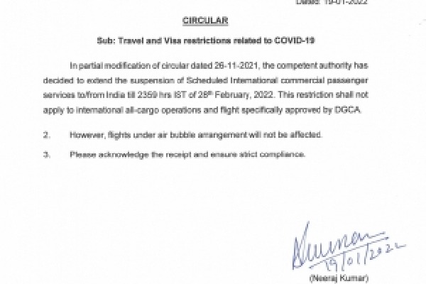 India extends ban on international commercial flights till Feb 28