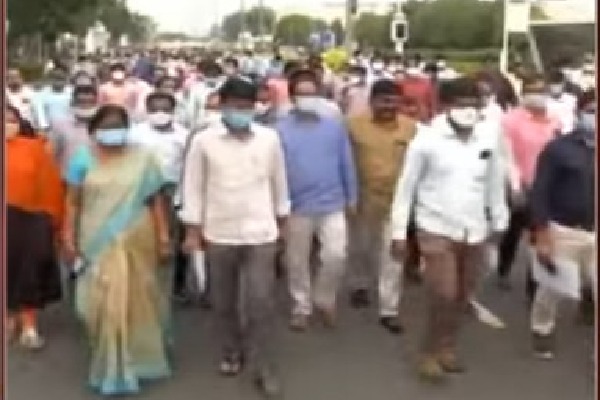 Employees union leaders participates in employees agitation in Vijayawada
