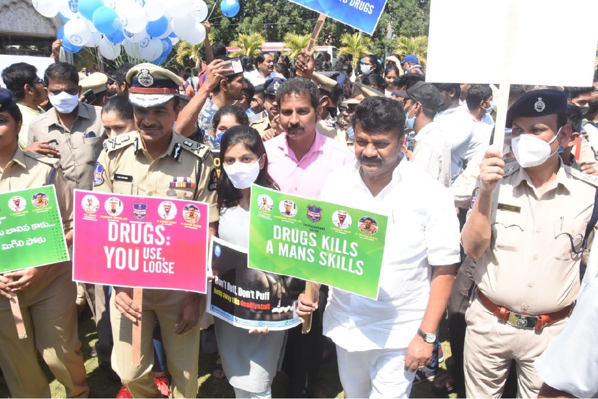 Minister Talsani Srinivasa Yadav attends awareness rally on drugs