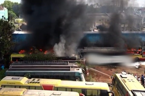 Eight buses caught in fire at Ongole Wood Complex