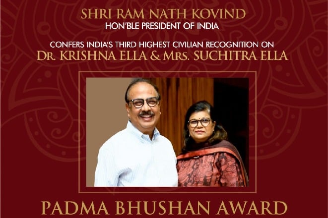 bharat biotec md krishna ella and joint md suchitra ella recieved padma bhushan awards