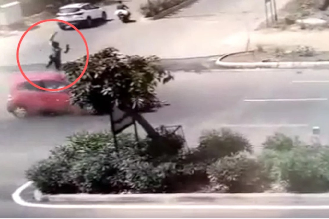 Car Hits Biker Tosses Him In The Air Near Delhi