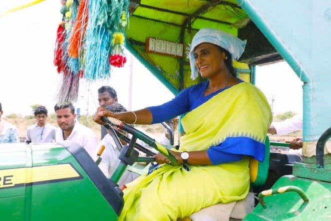 YS Sharmila drives tractor