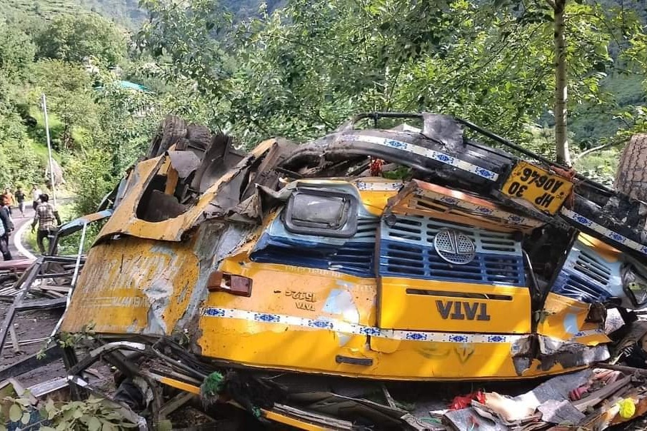 Over a dozen school children killed as a private bus falls into valley