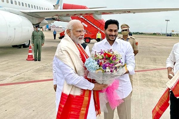 Modi and Jagan leaves to Bhimavaram in helicopter