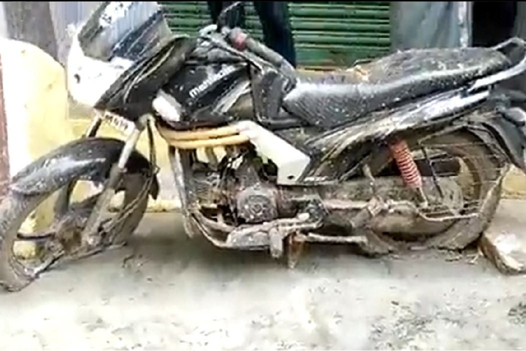 cement road laid with parked bike in tamilnadu