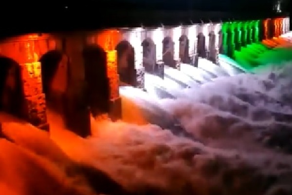 Visuals from Krishna Raja Sagar dam where water inflow was witnessed under the tricolour lighting