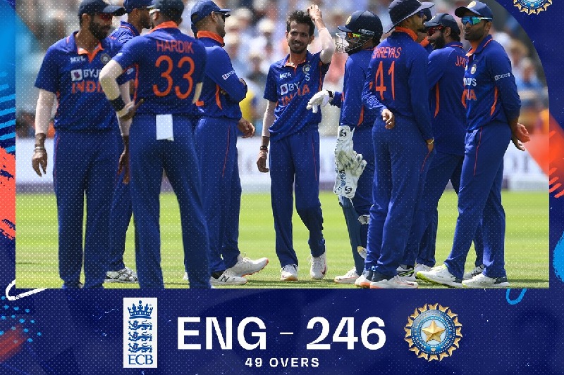 england all out in 49 overs and scores 246runs