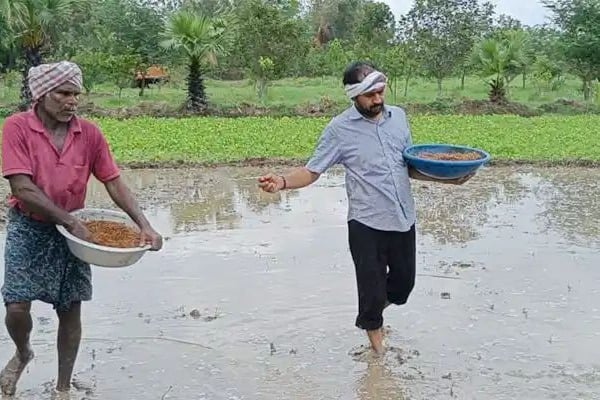 MLA Alla Ramakrishna Reddy works with labour in his own fields 