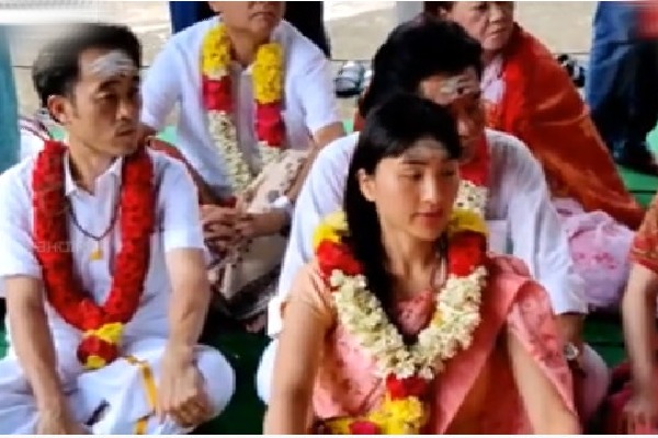 Japanese delegation attends a cult at Subrahmanya Swami Temple in Tiruvannamalai