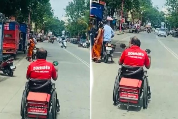 Specially-abled Zomato agent delivering food in wheelchair wins netizens' hearts