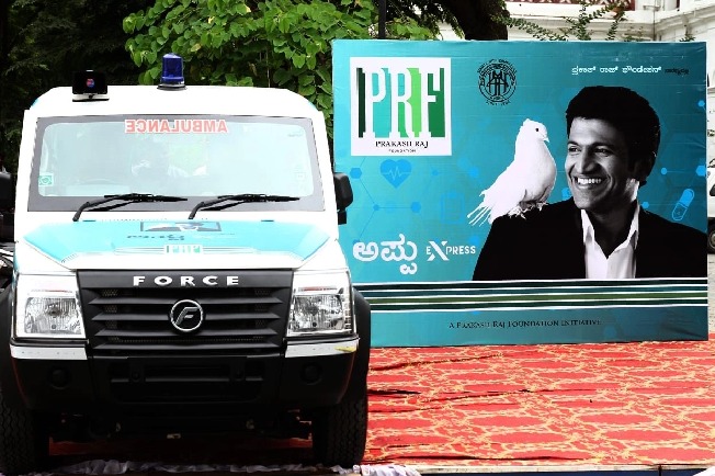 Prakash Raj donates free ambulance to poor in memory of Puneeth Rajkumar