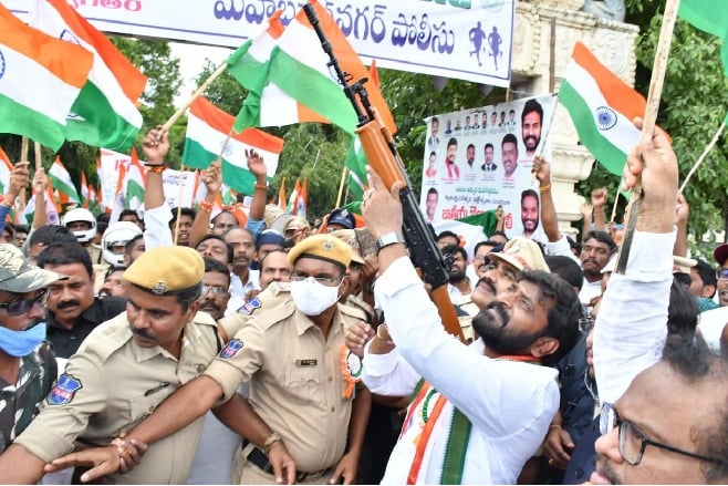 ts minister srinivas goud fires in air with police slr weapon