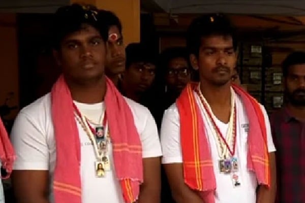 Fans wearing Pawan Mala in vijayawada