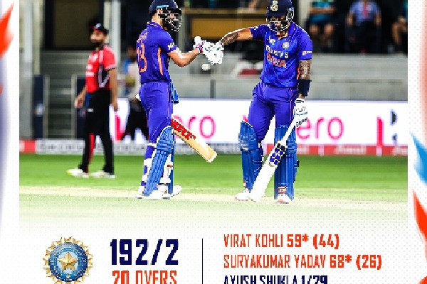 team india scores 192 runs in 20 overs against hongkong