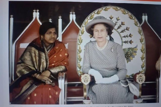 Prathibha Bharathi as protocolminister for Elizabeth II hyderabad tour in 1983