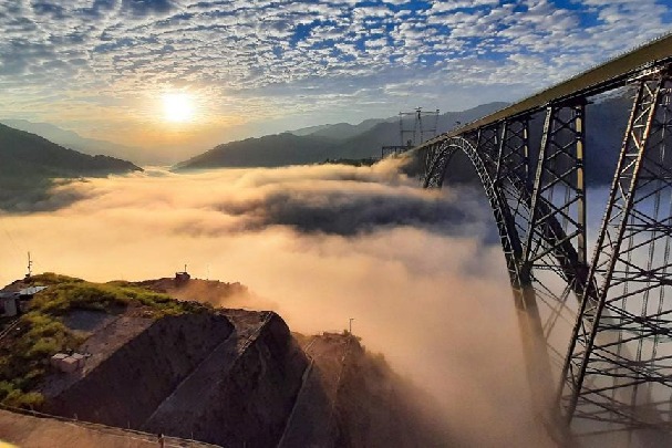 Bridge look alike built on clouds Here are the beautiful pictures of Chenab Bridge