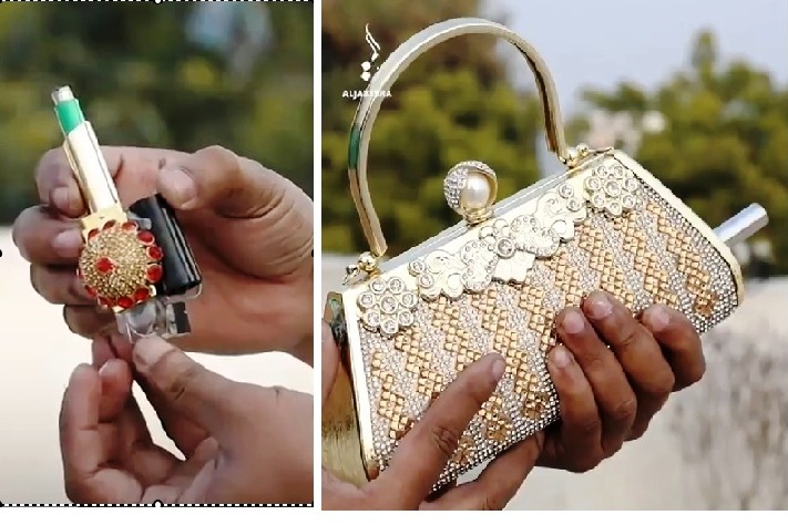 UP man designs handbag sandal guns and GPS earrings for womens self defence