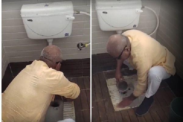BJP MP cleans toilet with bare hands in Madhya Pradesh 