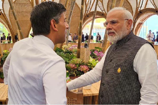 britain pm rishi sunak greets indian prime minister narendra modi in g20 summit