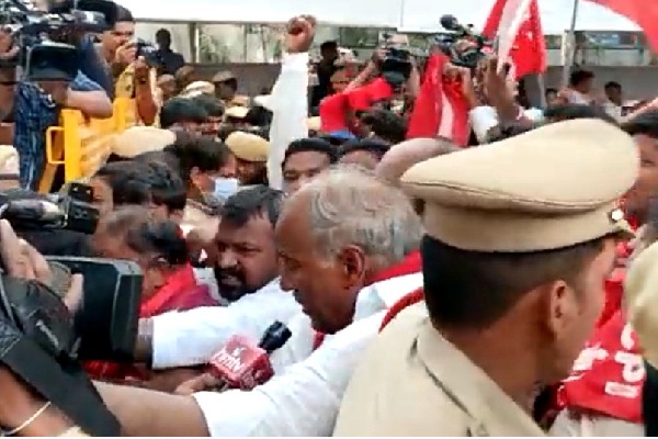 CPI march to Raj Bhavan in Hyderabad demanding abolition of governor's post