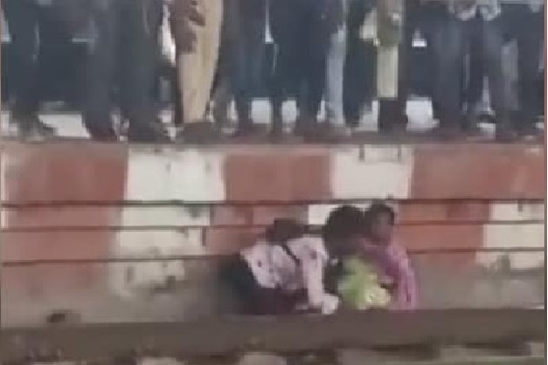Karnataka Mother and Son Narrow Escape As Train Whizzes Past