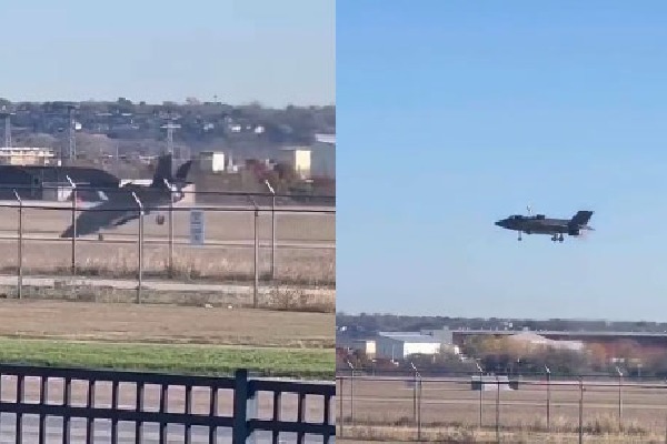 F35B Lightning fighter jet crash landing at texas air station