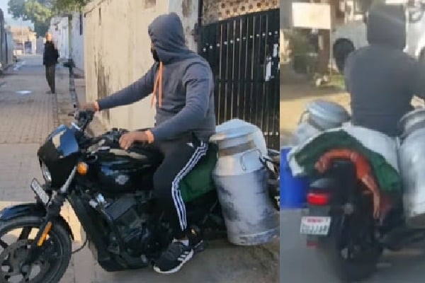 Man Uses Harley Davidson Bike for Milk Supply