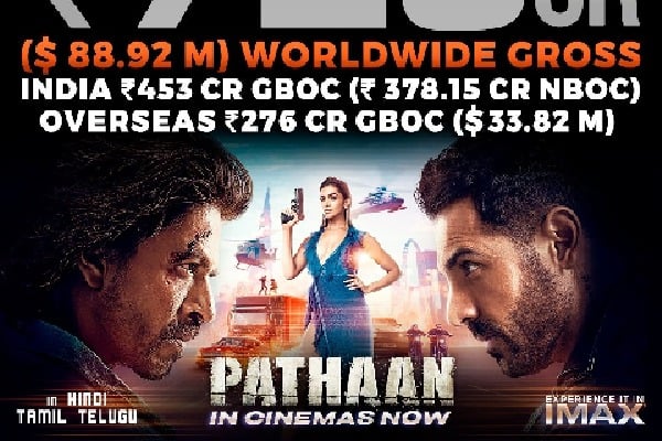 Pathan becomes highest grosser worldwide hindi movie