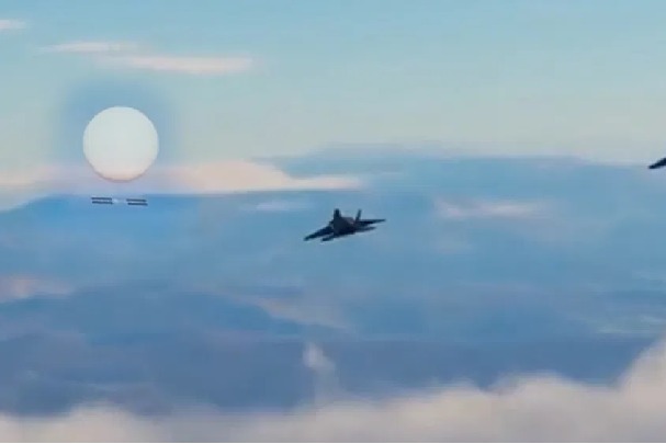US fighter jet Lockheed Martin F 22 Raptor shoots down Chinese spy balloon