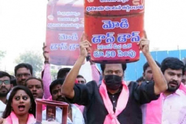 BRS protests over LPG price hike continue for second day
