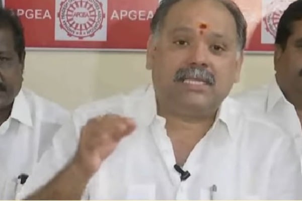 Employees Association president Suryanarayana talks to media