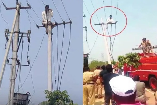 Man climbs electric pole because his mother in law did not give him gold as a gift