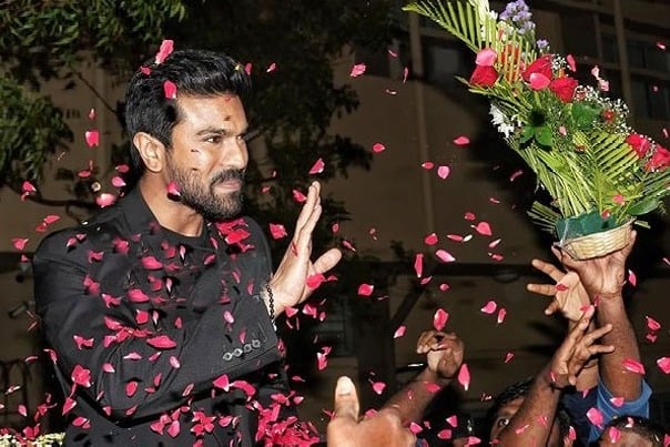 Ram Charan receives grand welcome in Hyderabad