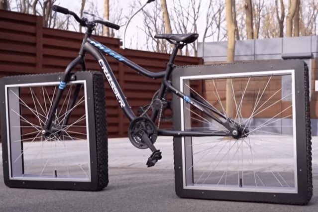 This specially designed bicycle with square wheels is redefining physics