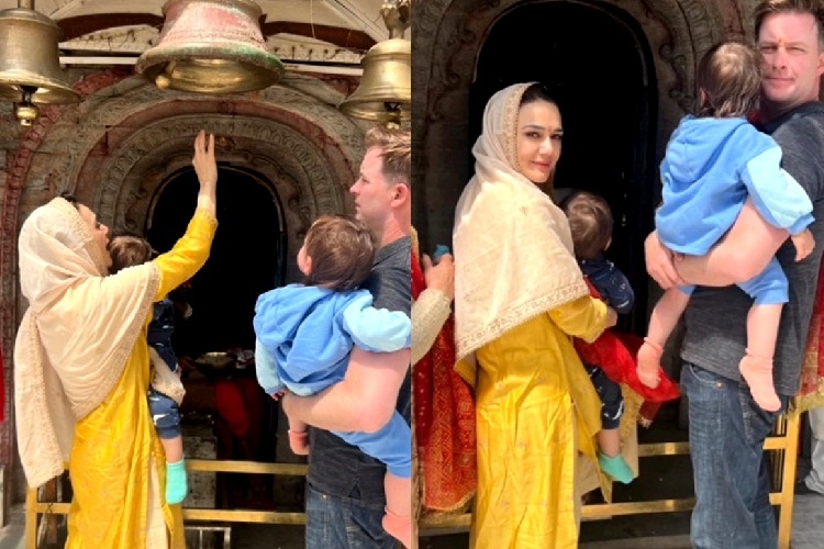 Preity Zinta, hubby Gene take their twins Jai, Gia for temple visit in Shimla