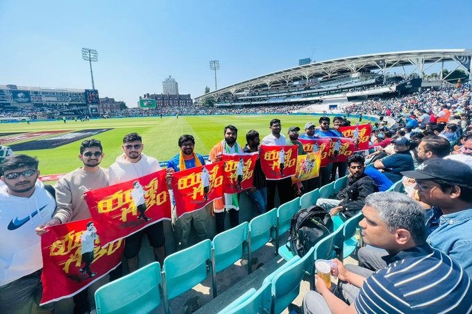 Yuvagalam flags spotted in The Oval stadium which hosting WTC Final between India and Australia