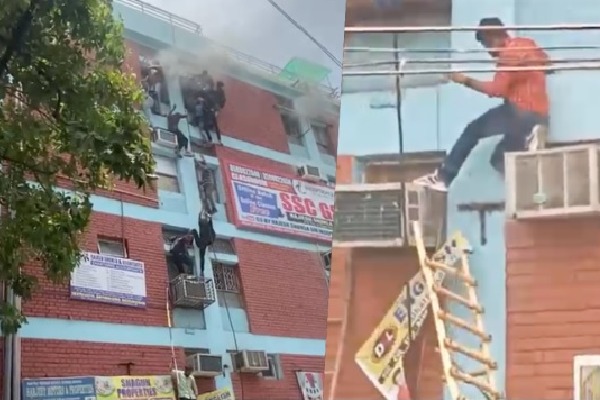 After fire breaks out at Delhi coaching institute students rappel down to safety