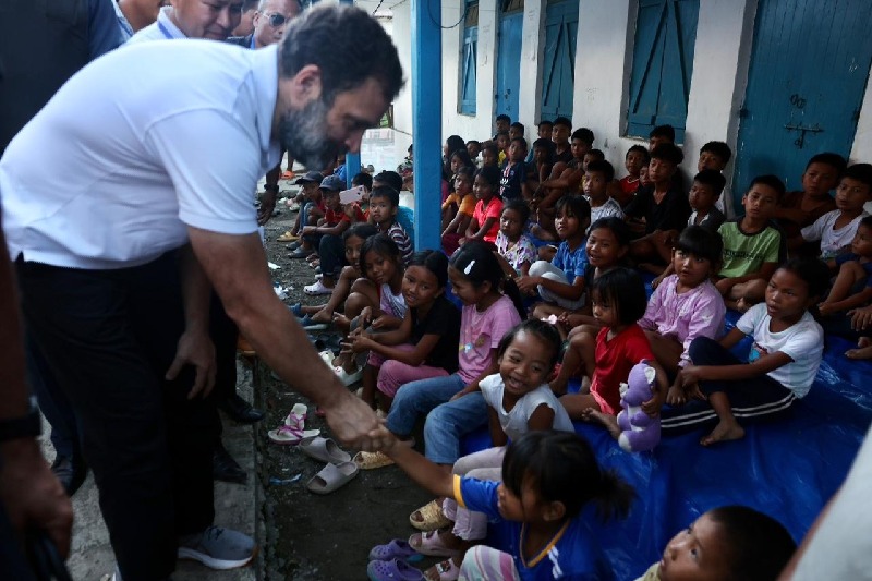 Rahul Gandhi visits relief camps in Manipur's Bishnupur